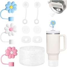 3PCS Flower Straw Cover Cap 6PCS Silicone Spill Proof Stopper 1PCS Bling Silicone Boot Sleeve Reusable Silicone Straw Topper Tips Lids Cups Accessories