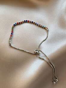 1pc Luxury Niche Design High-End Versatile BFF Accessory Lucky Rainbow Candy Dopamine Bracelet, Crystal Color/Quantity Random - Silver - View 4