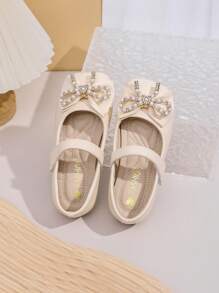 Sapatilhas quadradas Simples e Confortáveis com Laço e Strass para Meninas