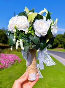 1 Stück Braut/Brautjungfer Rosenstrauß, Seidige Schleife & Künstliche Perlenrose, romantisches Hochzeits-/Valentinstagsgeschenk, Bridal-Shower/JGA, Hochzeitszeremonie Fotorequisiten, Jahrestags-Antrag