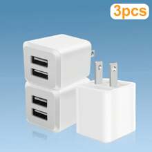 Cargador de pared USB, adaptador de cargador, cargador rápido de doble puerto compatible con iPhone 16 15 14 13 12 11 Pro Max 10 SE X XS 8 Plus para Galaxy S22 S21 S20, bloque de alimentación de carga rápida, caja/ladrillo adecuado para viajes, oficina, dormitorio y hogar con múltiples puertos