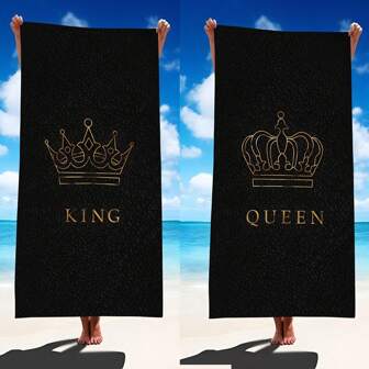 1 pieza Toalla de playa extragrande de microfibra con estampado de corona de Rey y Reina, muy absorbente, adecuada para viajes, piscina, buceo, surf, yoga, camping, disponible en varios tamaños, accesorios y artículos esenciales de playa