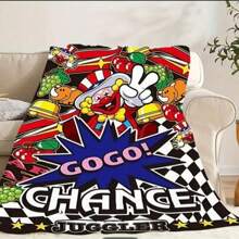 1pc Comfortable & Happy Clown Themed Wool Blanket, Full Of Cartoon Elements And Vibrant Colors, Printed Pattern Wool Blanket Brings Vitality And Fun, Fashionable, Soft, And Warm