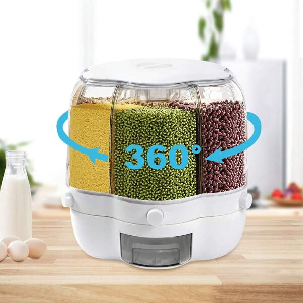 Contenitore ermetico per cereali con 6 vassoi, girevole a 360°, distributore di cibo per cereali, capacità 17,63 l/8 kg, in PP, a prova di perdite e resistente ai parassiti, colore matcha/bianco