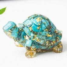 1pc Natural Crystal Chip Resin Mold Turtle Statue Healing Gemstone Golden Foil Orgone Tortoise Figurine Sculpture Pocket Stone For Home Office Feng Shui Decoration Collectible Ornament Best Gifts Birthday Graduation