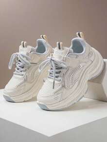 1 双儿童透气网眼春季运动鞋，轻便休闲运动鞋，女童/男童防滑耐用跑鞋， - 米色 - 查看 6