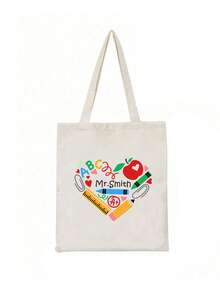 Customized Teacher Heart Tote Bag, Personalized Polyester School Bag With Custom Name, Back To School Gift, Durable Teacher Appreciation Handbag - Multicolor - View 14