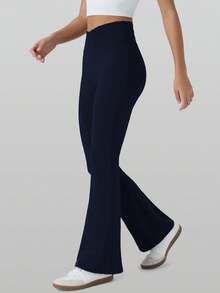 RUNONWHEELS 5 Women Flare Leggings No Front Seam Flare Yoga Pants With Tummy Control Crossover High Waist And Wide Leg Butt Lift Line - Navy Blue - View 7