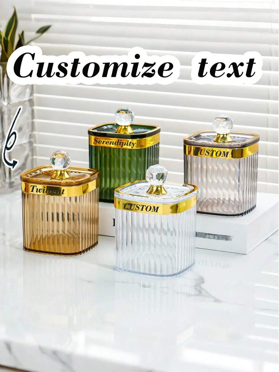 1pc/4pcs Custom Storage Jars, Personalized Custom Plastic Storage Jars, Minimalist Transparent Moisture-Proof Sealing Boxes, Suitable For Kitchen Storage Boxes, Spice Storage Boxes, Cleaning Swab Storage Boxes, Minimalist INS Style, High-Quality Storage Jars, Family Storage Classification, Home Decoration, Categorized Storage, Cosmetic Storage, Gifts For Mom, Gifts For Him.