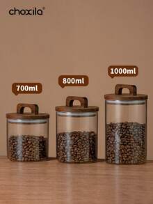 choxila 1pc Coffee Bean Sealed Jar With Handle Wooden Lid Storage Jar Coffee Bean Glass Sealed Jar Back To School