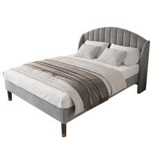 Letto imbottito dal design senza tempo, doghe in legno, facile da montare, velluto, rete a doghe in legno silenziosa e piedini di appoggio per una stabilità ottimale.
