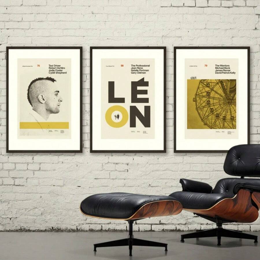 1 件纽约电影风格海报，艺术印刷海报热门电影系列 - 极简主义、中世纪现代、芥末黄、复古家居墙面艺术、黄色现代卧室客厅装饰无框艺术