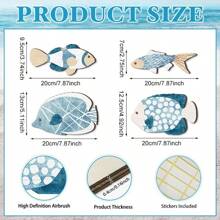 Juego de 4 decoraciones de pared de madera con forma de peces, decoración costera, decoración náutica colgante para baño