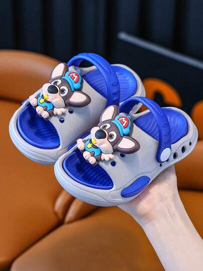 Barntofflor med djurmotiv för pojkar, sommarinomhus, badrum, halkfria sandaler för småbarn