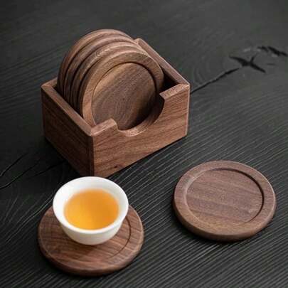1pc Black Walnut Wood Coaster / 1set Coaster Set / Round Coaster / Beech Wood Coaster Set / Coffee Cup Coasters, Table Decor