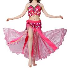 女士肚皮舞服装套装 肚皮舞短款上衣 胸罩和臀部围巾 开衩舞裙 万圣节服装 - 彩色 - 查看 16