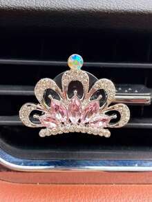 1/2pcs White/Pink Crown Fashionable Car Vent Clip Air Freshener With Diamond Encrusted Crown Design