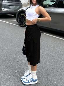 女式不对称下摆破洞7/10长度牛仔裤 - 黑色 - 查看 3