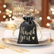 50pcs Black Satin Drawstring Bags, Gift Bags, 4*6 Inches Printed With Gold "Thank You" - Multipurpose Cloth Bags Suitable For Various Holidays, Wedding Favors, Bridal Shower, Anniversary Gifts, Party Supplies And Small Business Gifts