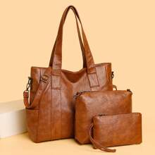 Juego de 3 piezas: bolsos de moda para mujer, cartera, bolso de mano, bolso de hombro, bolso de tapa