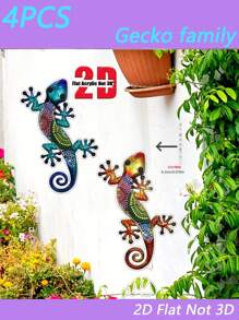 4 Stücke Acryl Gecko Familien Kunst Deko Hängende Ornamente für Zuhause, Gartenzaun Dekoration, Außendekoration, Gartenzaun Zubehör