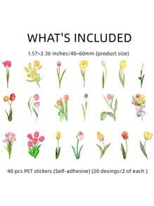 40 Pcs/PackPet Stickers For Scrapbooking Kit Beautiful Tulip Flower Aesthetic Paper Diary Planner Junk Bullet Journaling Decorative Supplies