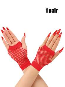 一双露指霓虹渔网手套，适合女性和女孩 - 是主题派对、锐舞派对和音乐节的理想之选 - 亮眼的霓虹腕口，夏季必备 - 玫紅色 - 查看 16