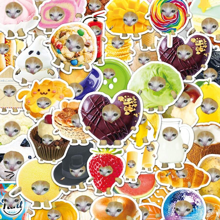 50PCS Funny Cat Head Stickers Vinyl Aesthetics Stickers, Decals, Scrapbooking, Diary, Bumper, Skateboard, Water Bottle, Cartoon, Hard Hat, Car Stickers - Black - View 1