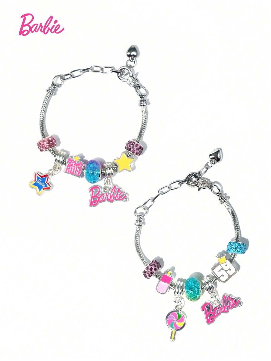 Barbie 2 件芭比官方授權 DIY 手鍊套裝鑽石串珠手工串珠配件甜美可愛風格精美禮物聖誕生日禮物