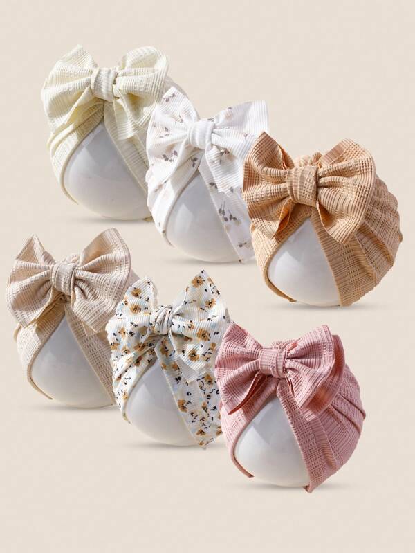 3pcs Baby Newborn Khaki Ribbed Turban Headbands With Bow, Breathable Headwear For Toddler Boys & Girls, Soft Fabric, Suitable For Daily & All Seasons