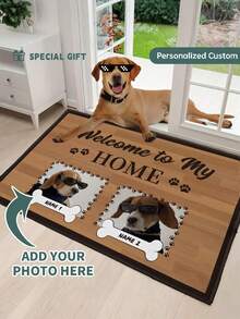 1 Peça Tapete Decorativo de Flanela Personalizado com Texto e Imagem, Tapete de Entrada Macio, Proteção de Piso, para Sala de Estar, Entrada, Quarto