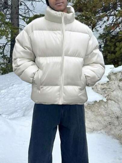 Abrigo acolchado de invierno para hombres, con forro grueso y de felpa para mayor calidez, adecuado para deportes al aire libre, uso casual diario y transporte, abrigo acolchado de estilo urbano