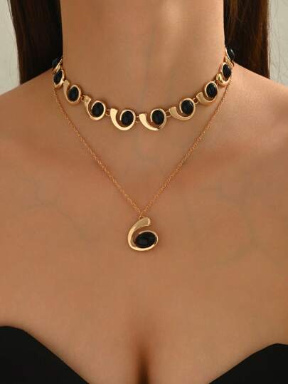 1pc Stylish Elegant Multi-Layer Acrylic Comma Pendant Necklace, Versatile