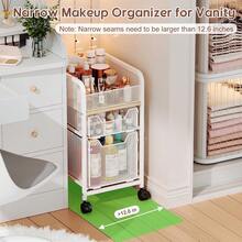 Rolling Makeup Cart Organizer With 2 Drawers, Narrow Floor Skincare Organizers, Vanity Organizer Cosmetics Display Cases Holder For Skin Care Nail Polish Perfume Makeup Brush, White - 白色 - 查看 4