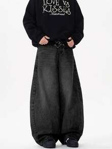 1 件正义兄弟休闲牛仔裤，百搭个性街头风宽腿宽松男裤，垃圾摇滚