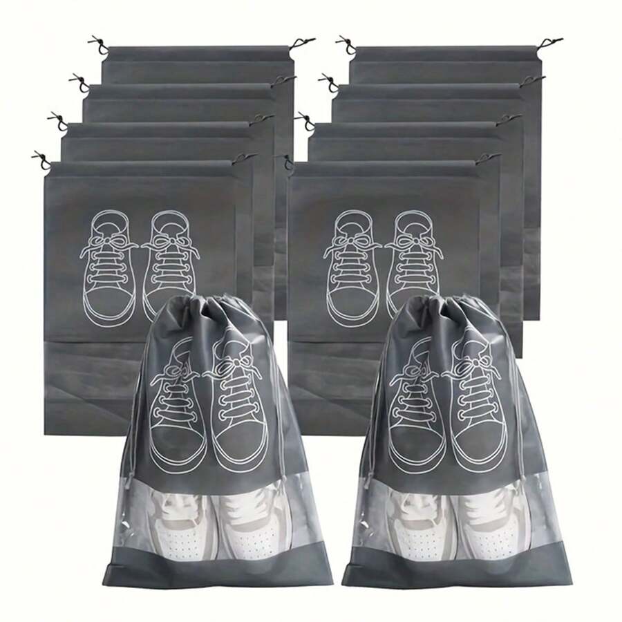 10-Pack Polyester Shoe Bags With Transparent Window – Breathable And Dustproof Travel Shoe Organizer Pouches For Luggage Packing And Storage Protection