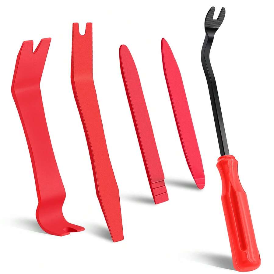 [Scratchless Auto Trim Tool] 5pcs Professional Auto Trim Removal Tool Kit - Scratchless Red Plastic Pry Tools Set, Durable PP Material - Ideal For Vehicle Interior Door Panel Clips And Fasteners, Fastener Extraction