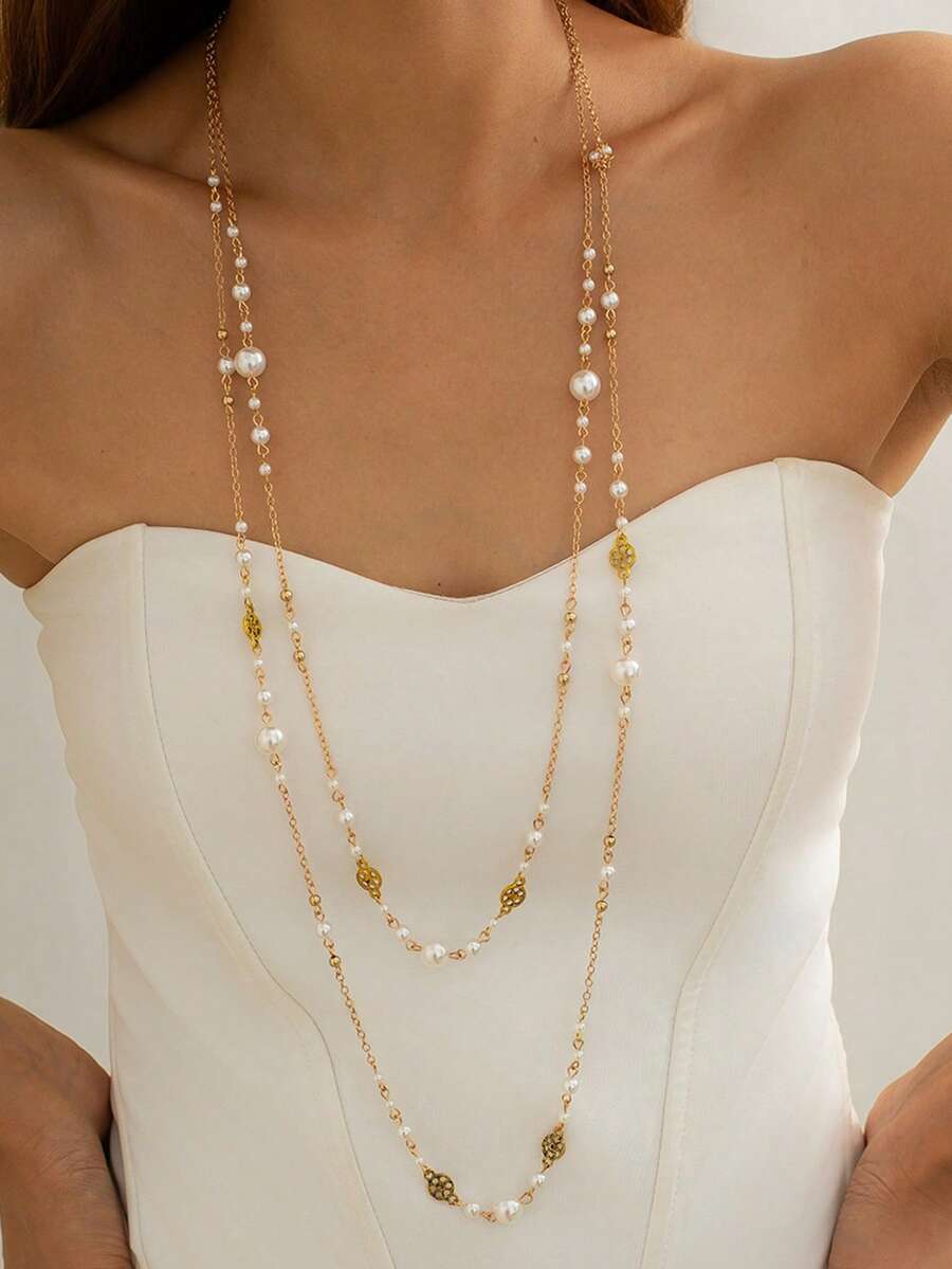1pc French Fashion Necklace, Elegant Jewelry Accessory For Women Party - Long Necklace - View 1