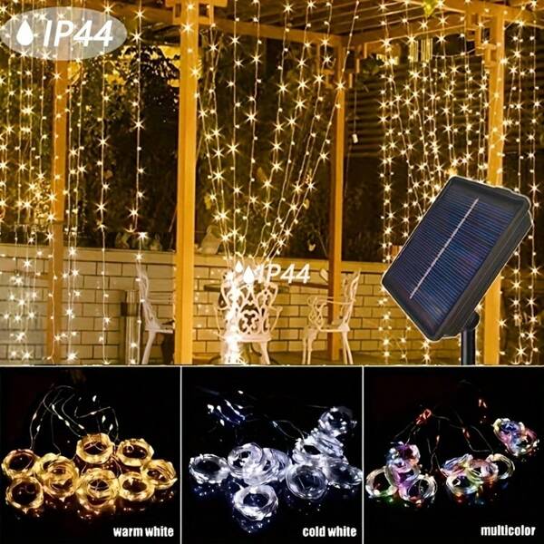 1 pezzo 100/200/300 LED, 3x1/3x2/3x3M, luci a ghirlanda a pannello solare, 8 modalità di illuminazione, luci a fata per fili decorativi per matrimoni, Natale, decorazione domestica, Ramadan, festival. Luci a fata a LED solari, strisce a LED solari, luci a fata da giardino fresche