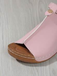 春夏新款女式时尚学生户外坡跟沙滩凉鞋，厚底设计，可调节鞋带（鞋带可拆卸），旅行必备 - 淺粉色 - 查看 8