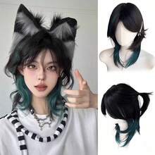 Lolita Perücke mit Pony, geschichtete lockige, zerzauste kurze Perücke in silbergrau, fluffige synthetische Haar Perücke geeignet für Männer & Frauen, für den täglichen Gebrauch