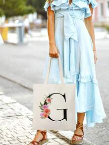 Name Initials A-Y Letter Pattern Tote Bag,Crossbody Bags For Women,Lightweight Casual Minimalist Large Capacity Top Handle Bag Double Handle For Teen Girls Women College Students,Rookies & White-Collar Workers Perfect For Office,College,Work ,Business,Commute,Outdoors, Travel, Outings. - Multicolor - View 3