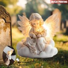 1 PC 2D Flat Acrylic Printing Eternal Light Angel And Olive Branch Acrylic Garden Pile For Peace In Heaven, For Memorial & Cemetery, Festive Outdoor Decoration, For All Seasons.