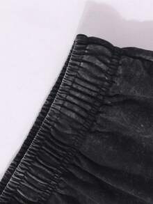 290g Washed Shorts Smoking Themed Summer Men's Retro Washed Casual Street Sports Shorts, Comfortable And Breathable, Suitable For Daily Wear, Adjustable Drawstring Waist Circumference, Elastic Waistband And Pocket - Black - View 7