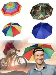 1pc Colorful Umbrella Hat, Hands-Free Foldable Top Umbrella Hat For Outdoor Sun Protection, Suitable For Fishing, Hiking, Camping, Biking, Beach, And Commuting. High-Quality Sun And Rain Protection, Lightweight And Portable Outdoor Accessory, Vivid Colors, Weather-Resistant Headwear. (Color And Style Random)