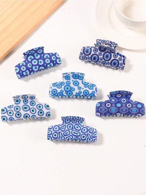1PC 8.9CM Elegant Blue Evil Eye Hair Clip - Large, Transparent Texture, With Fashion Pattern, Perfect For Women's Fashion Accessories, Elegant Hair Clip Summer Fall Winter Claw Clip Hair Accessories For Women For Vacation Outfits Woman
