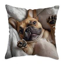 TOPSSCTR 1 față de pernă cu imprimeu vintage cu buldog francez, imprimare pe o singură față, lavabilă la mașină, închidere cu fermoar, material poliester, potrivită pentru diverse camere - ideală pentru Crăciun, Anul Nou, Ziua Îndrăgostiților (inserția de pernă nu este inclusă), față de pernă decorativă - Maro - Vizualizare 13