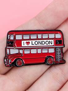 1PC Bus Pattern Enamel Pin Cartoon Brooch Pines Lapel Pins Badge On Backpack Clothing Accessories Fashion Jewelry Friends Gifts - Red - View 6