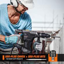 DOVAMAN Rotary Hammer Drill, 4 In 1 Functions, Multi-Material Use, Safety Clutch, 6 Speeds, 4350BPM/900RPM, Vibration Control, Demolition Hammer For Concrete - US A Type Plug(110-127V) - View 5