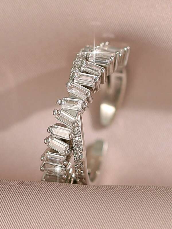 jealous young 1pc Gorgeous Style X Element Cubic Zirconia Decor Cuff Ring For Women For Party Banquet Wedding